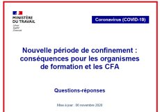 Le ministère du Travail publie un questions/réponses sur les conséquences du nouveau confinement pour les OF et les CFA